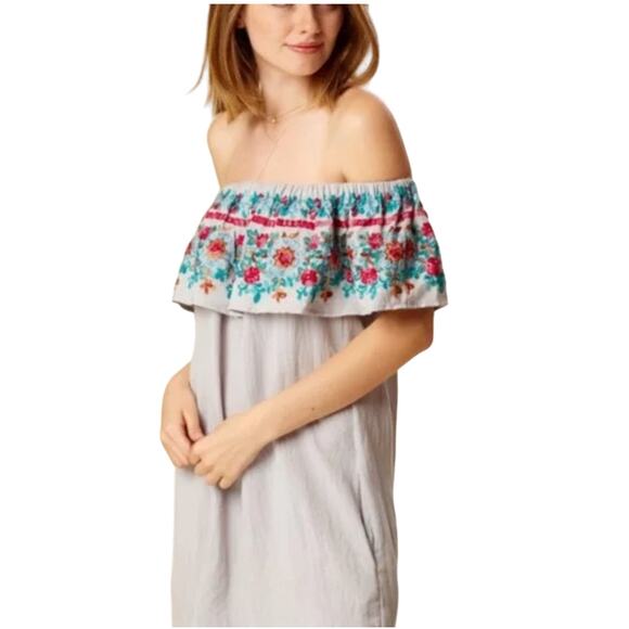 NWT Altar'd State Grey Ashton Embroidered Fiesta Dress - SIZE LARGE - Picture 2 of 9